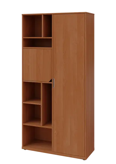 KSR6-83 P skříň šatní, 1x výsuvné ramínko, dvířka, niky, 2053x1022x400 mm, provedení pravé, olše jantar